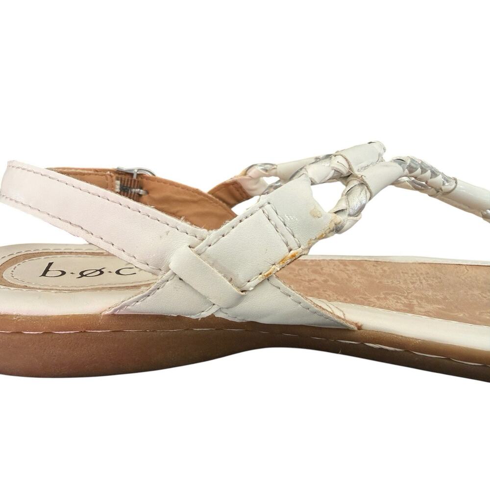 b.o.c Sandals White Silver Palti Faux Leather Thong Strappy Adj. Slingback 8M - Picture 7 of 7